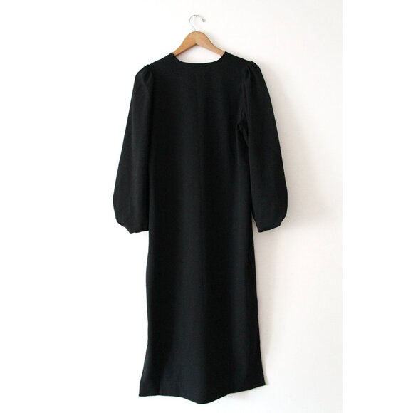 GANNI Crepe Midi Dress / Size 38 / US 6 / Black Slit Volumous Sleeves - Picture 4 of 9